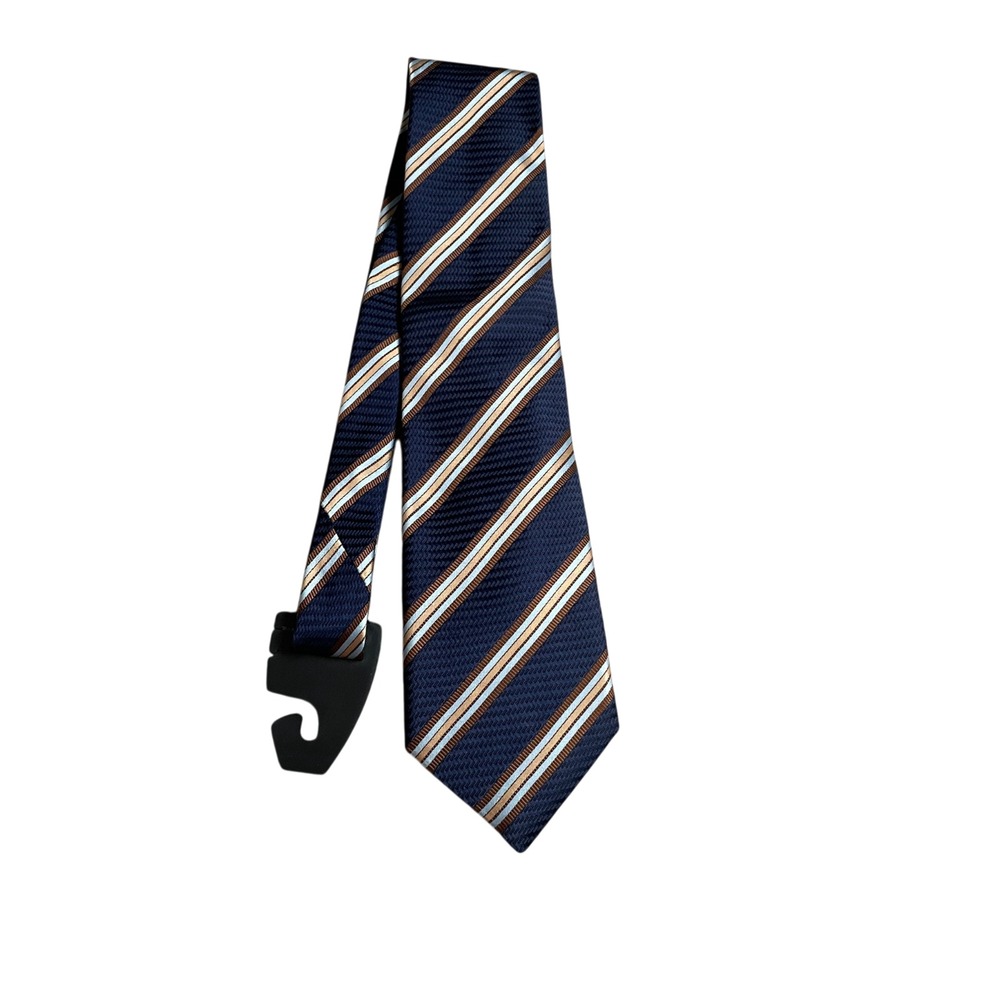 Canali Tie Made in Italy Silk/Cotton Blend Navy Striped